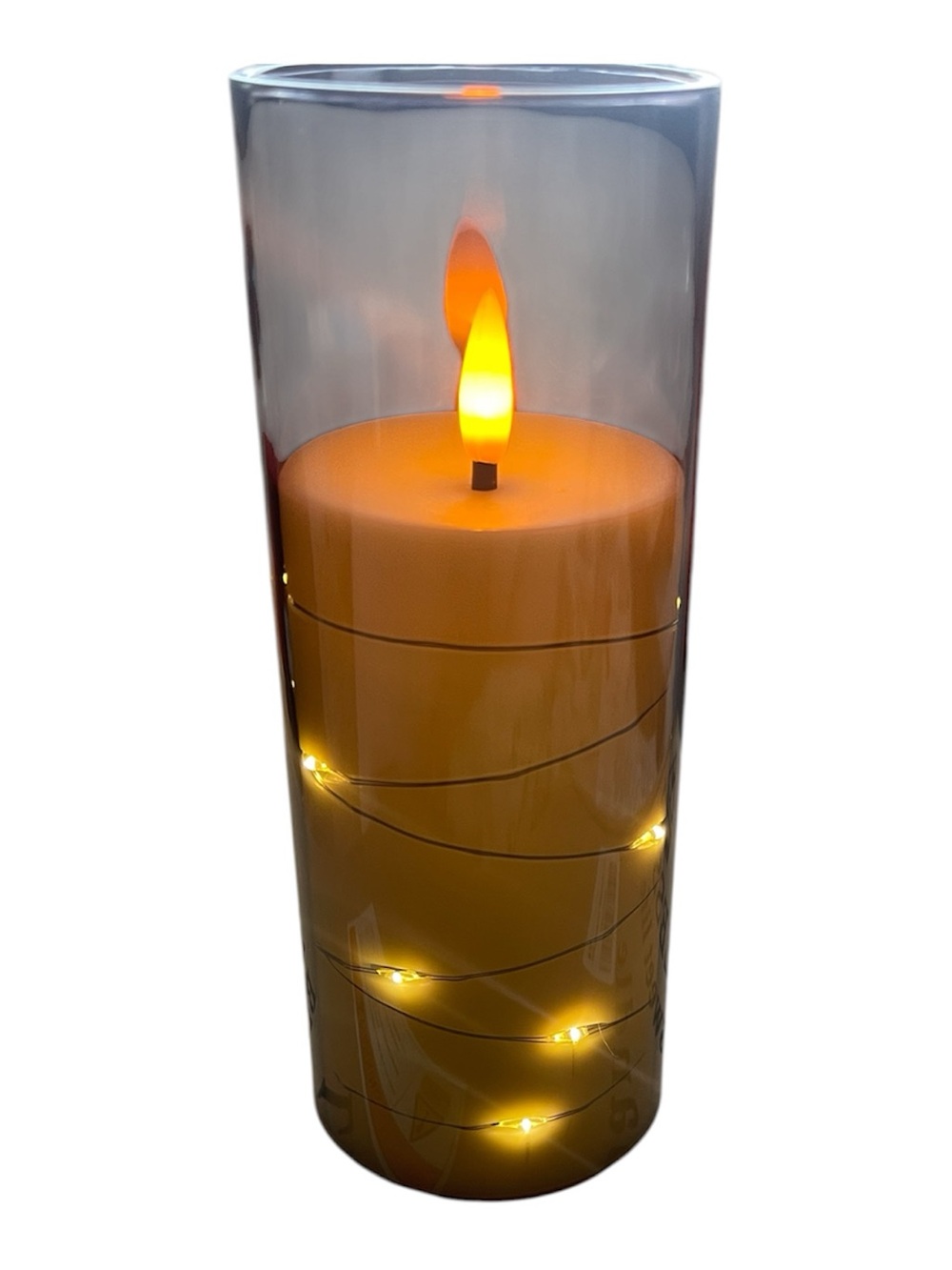5 Pack LED Flameless Pillar Candle in Amber Glass Hurricane
